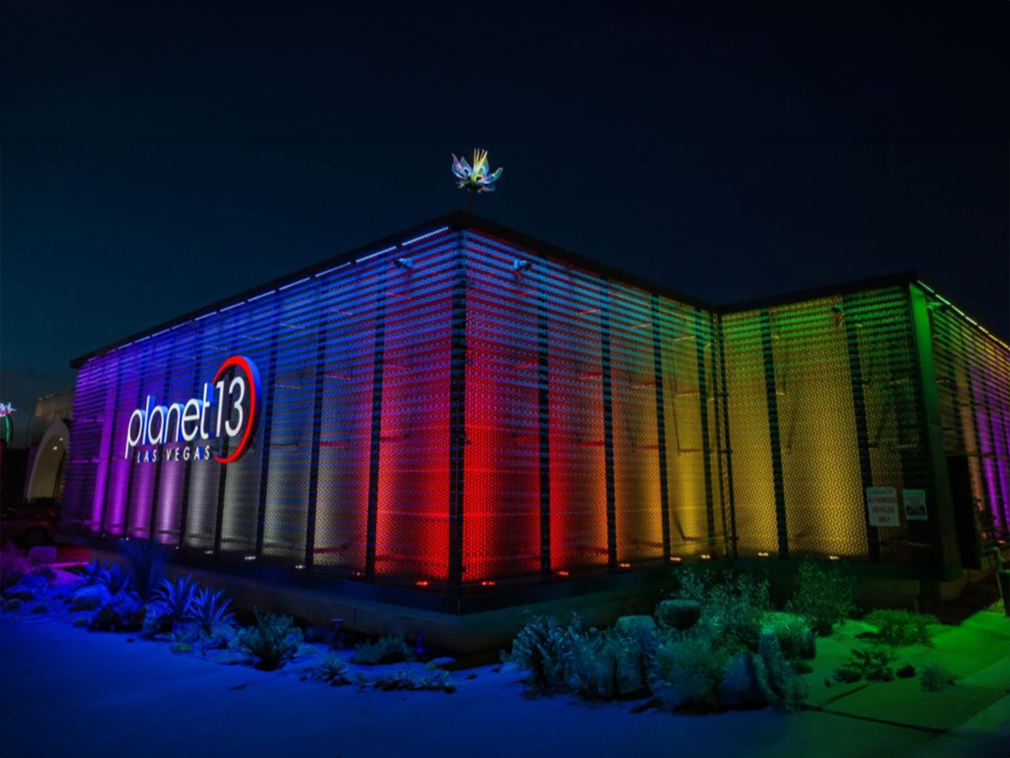 Planet 13 Las Vegas exterior lit up at night